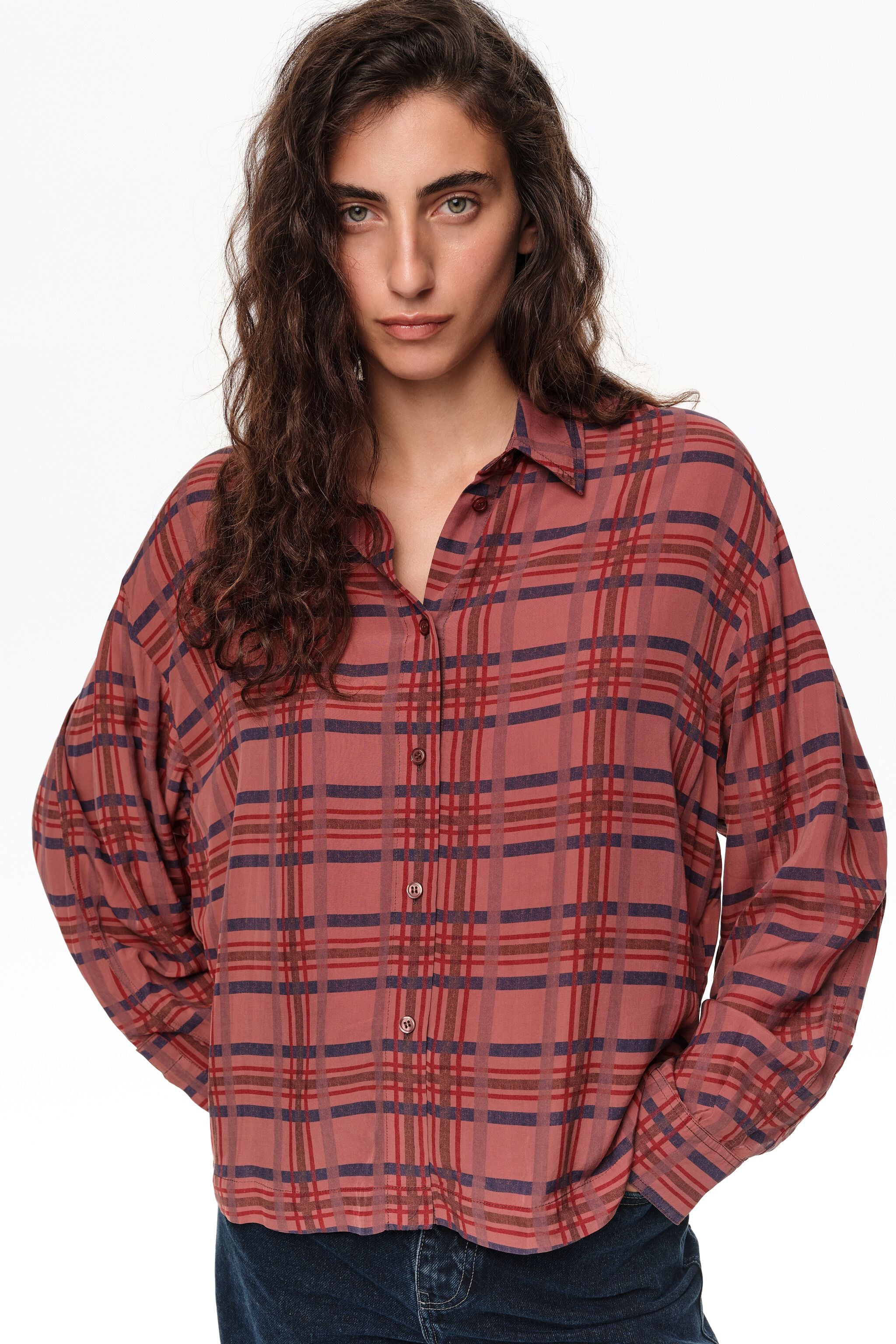 Camisa fluida xadrez granada