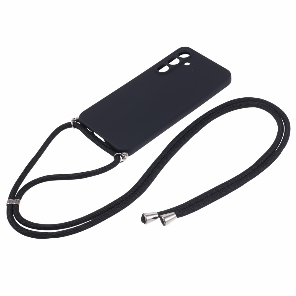 Samsung Galaxy A55 Necklace Gummi Case Hülle   Handykette (140cm) - Schwarz / Silber
