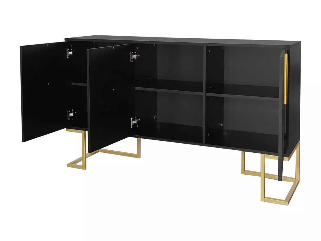 Commode buffet haut avec 3 portes noir mat motif de forme U H81/B138/T40 CRUUGREN BLACK