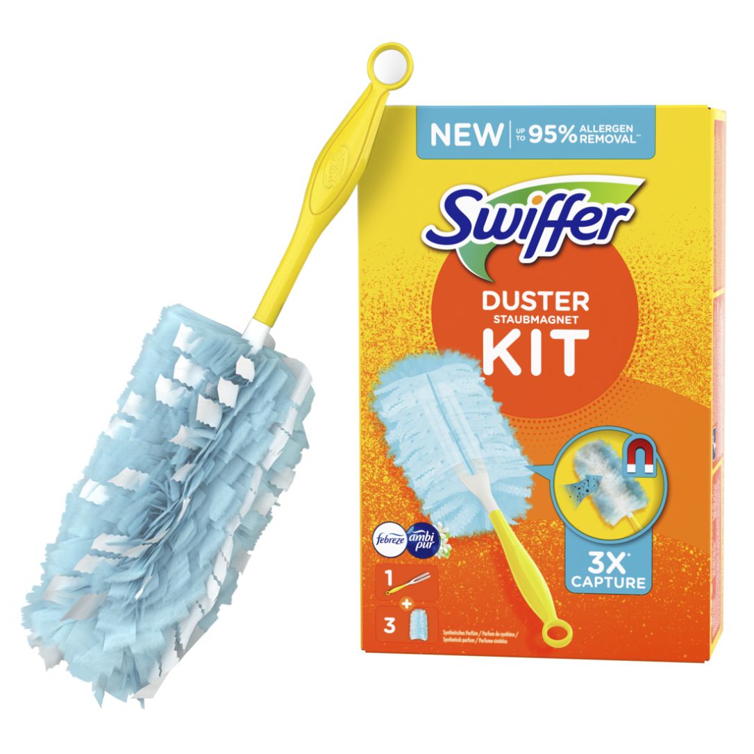Swiffer Trap & Lock Staubmagnet Kit Febreze Duft (1 Handgriff + 3 Nachfülltücher)