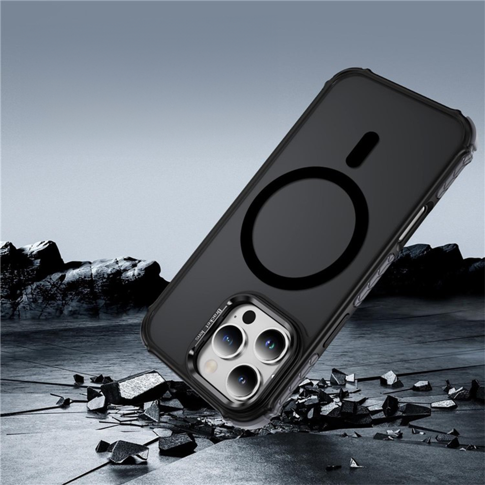 iPhone 16 Pro Max MagSafe Hybrid Hardcase Hülle TPU Bumper   Kunststoff Rückseite mit Kamera Kickstand - Schwarz