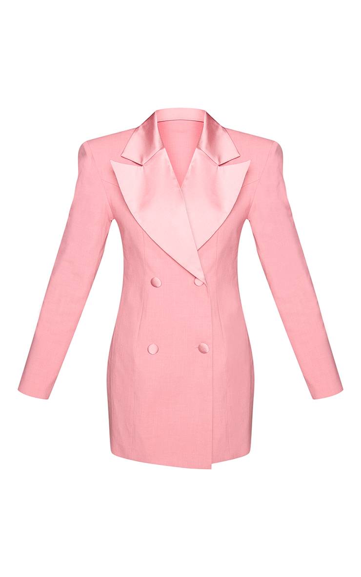 Rose Robe Blazer Ajustée Tissée À Revers En Satin
