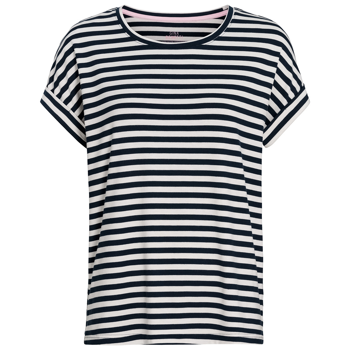 Gina Benotti Damen T-Shirt mit fixierten Turn-ups dunkelblau / weiss