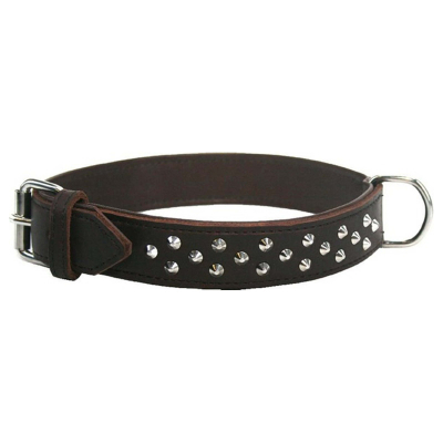 Colly Weichleder-Halsband, Leder gefüttert mit Nieten, braun