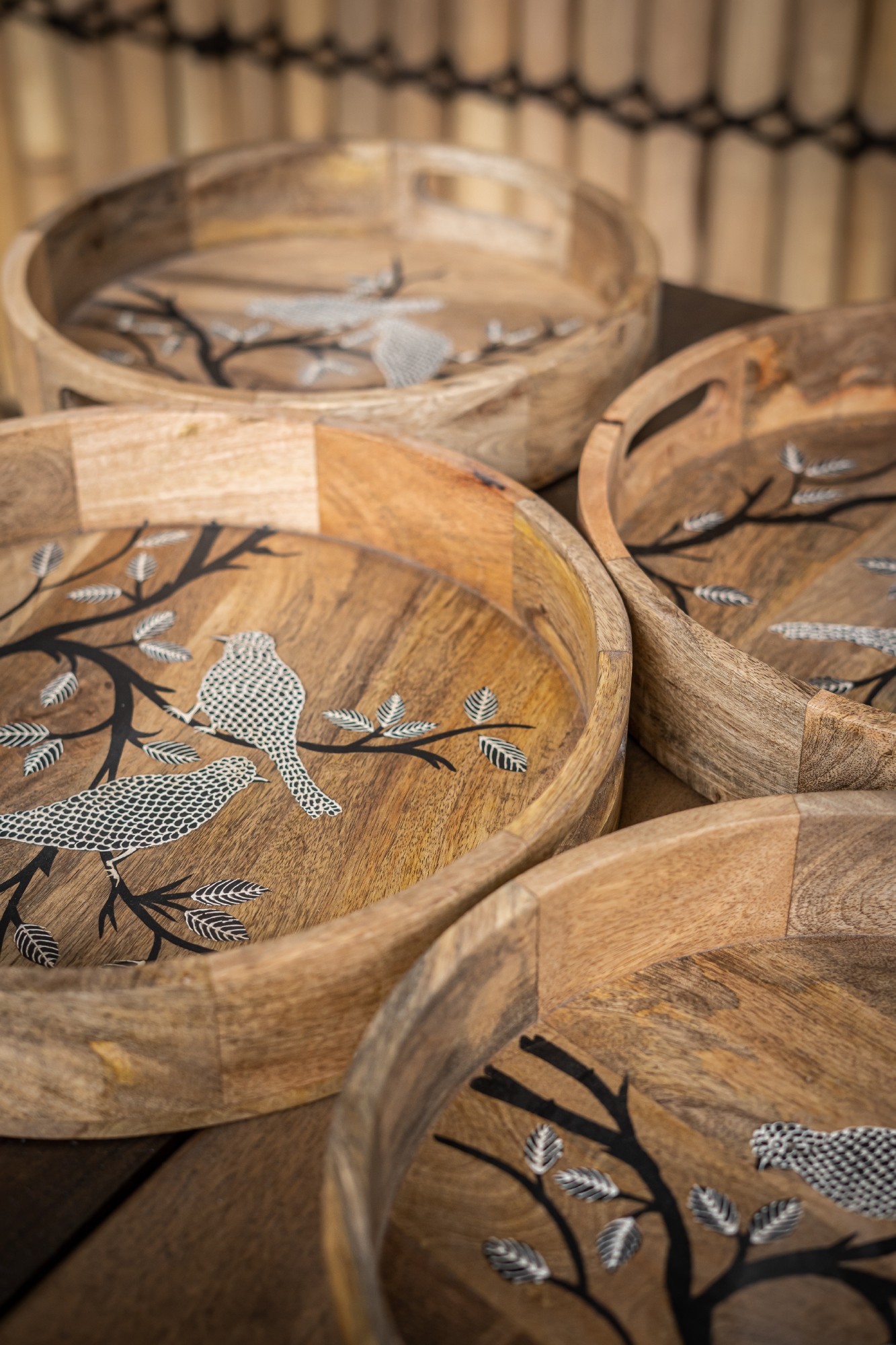 2er-Set Tablett 'Patul' aus Mangoholz, natur, schwarz-weiß zu 80,00