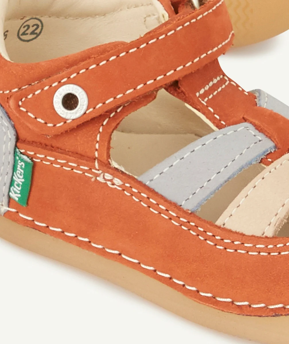 KICKERSLES SANDALES EN CUIR ROUILLE GRISE ET BEIGE