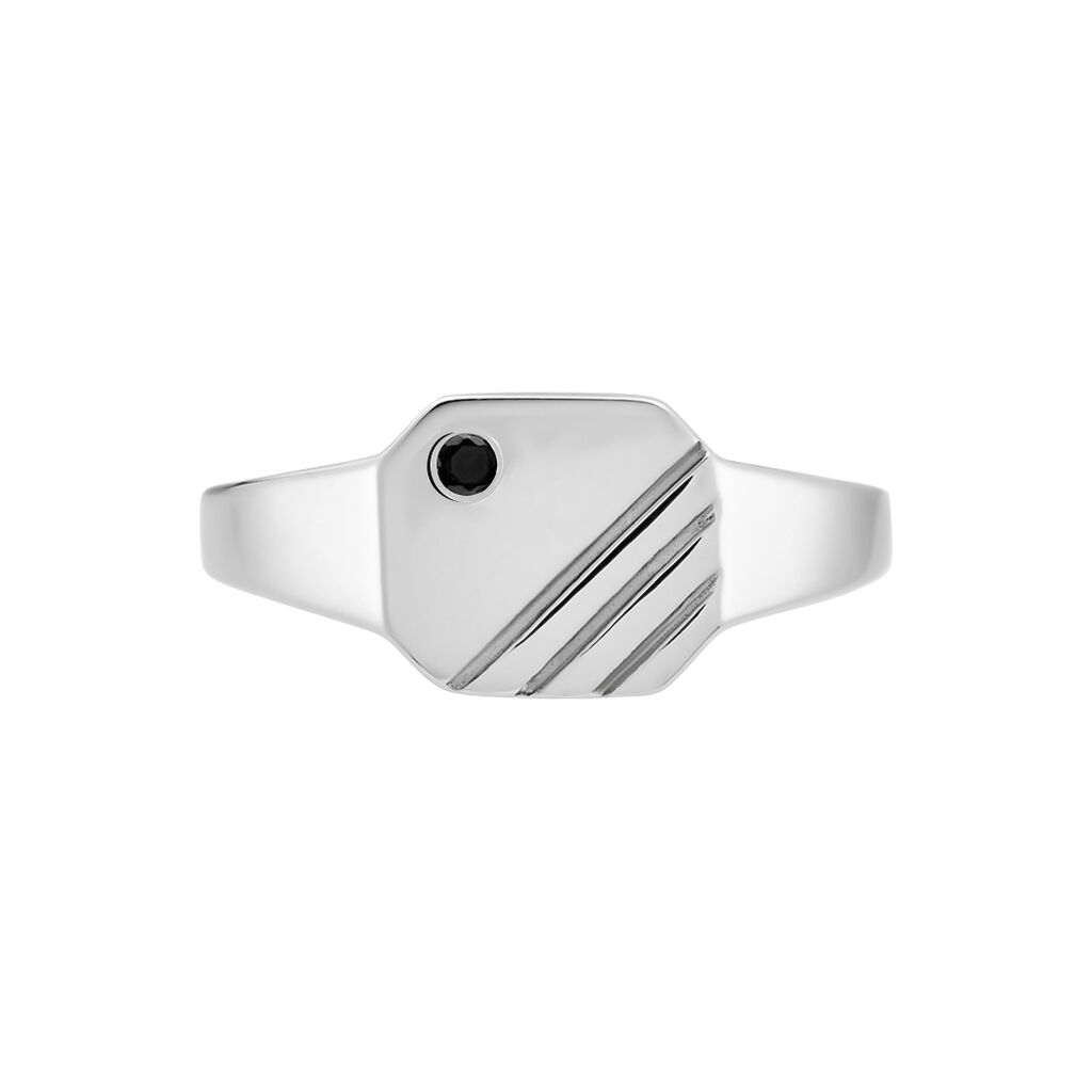 Chevalière Kaden Argent Blanc Oxyde De Zirconium Noir