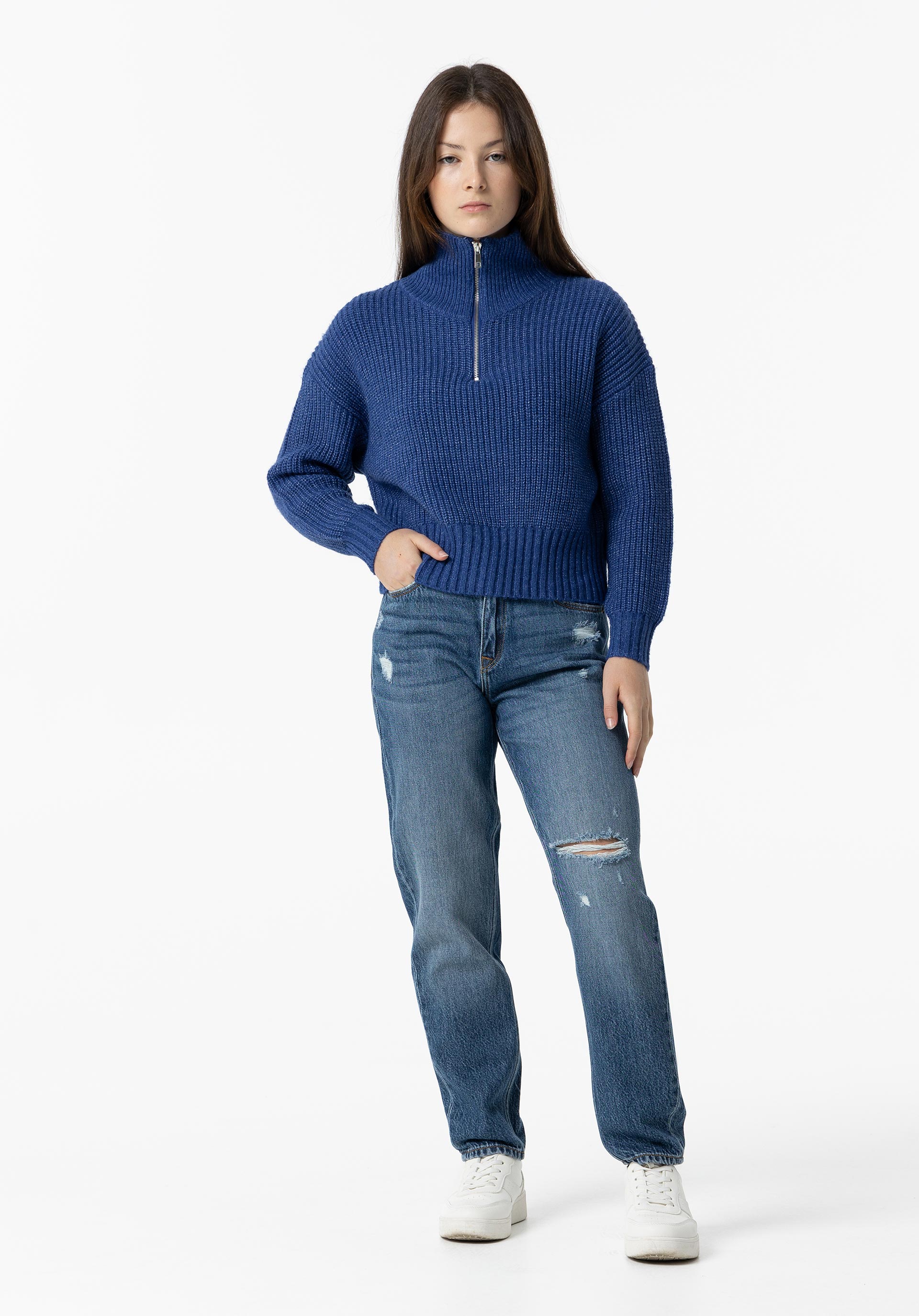Jeans Sadie Mom Fit Cintura Alta C/ Rasgões