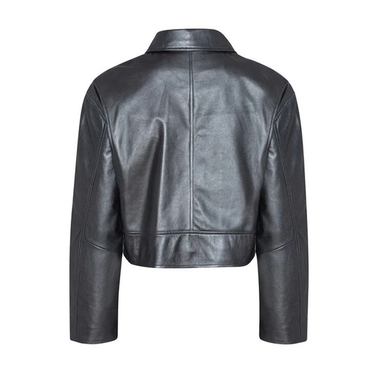 MDK Doraville Disco Short Bomber 100% Leather Jacket - Metallic Metallic grey