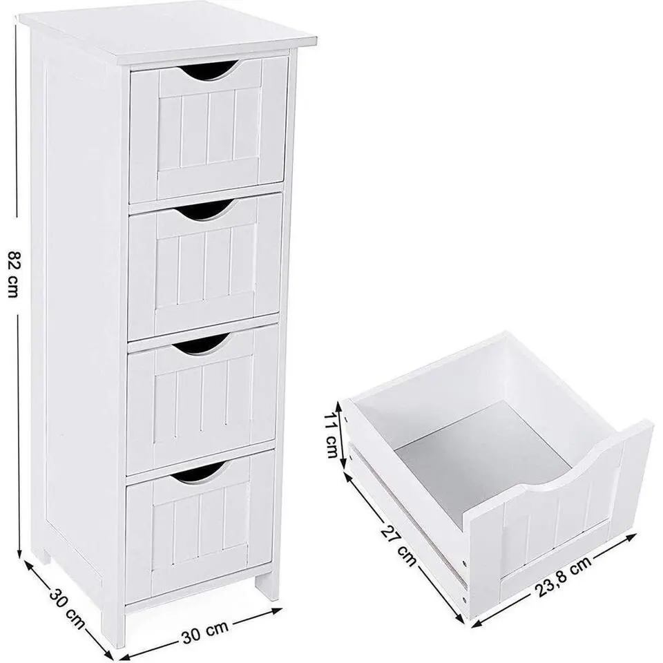 Parya Home - Smalle Ladekast met 4 Lades - Hout - Wit