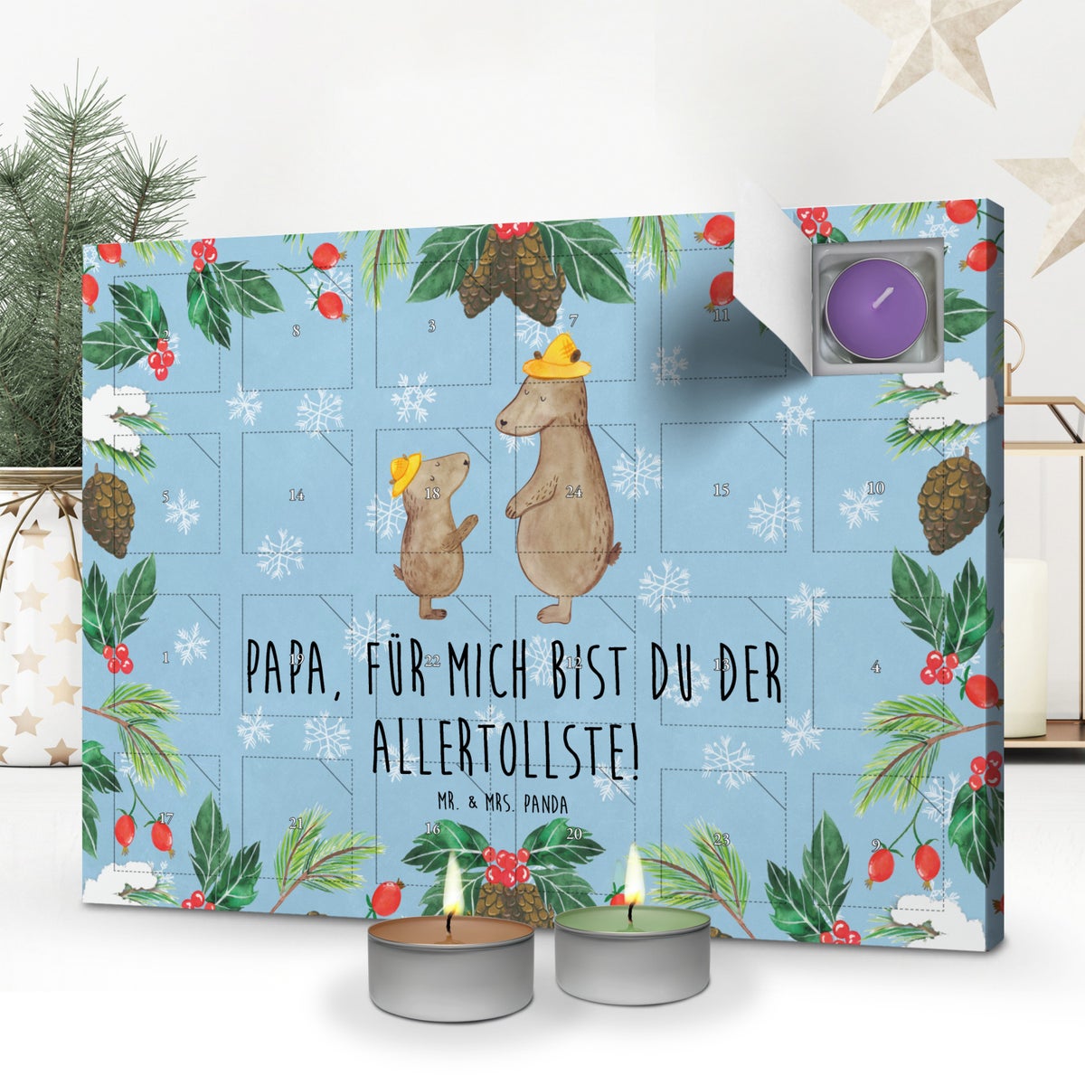 Mr. & Mrs. Panda Geurkaars Adventskalender Beren met Hoeden - Pastelblauw