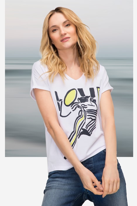 T-Shirt, oversized, LOVE, V-Ausschnitt