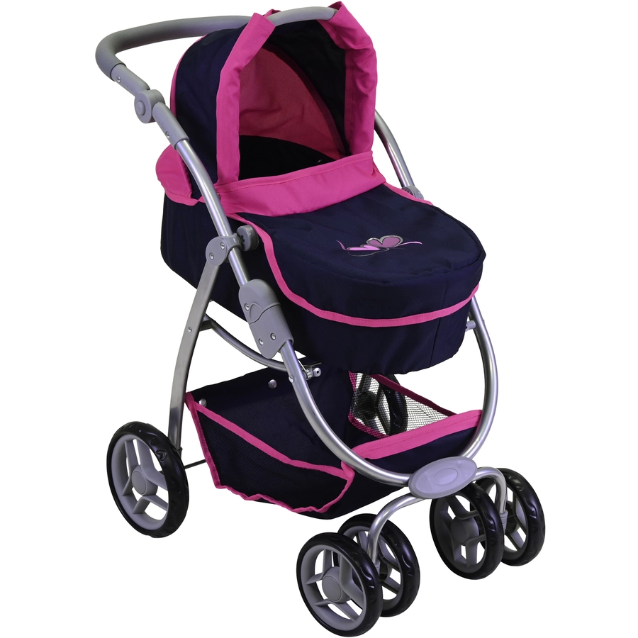knorr toys® Puppenwagen Coco - flying hearts blue pink blau
