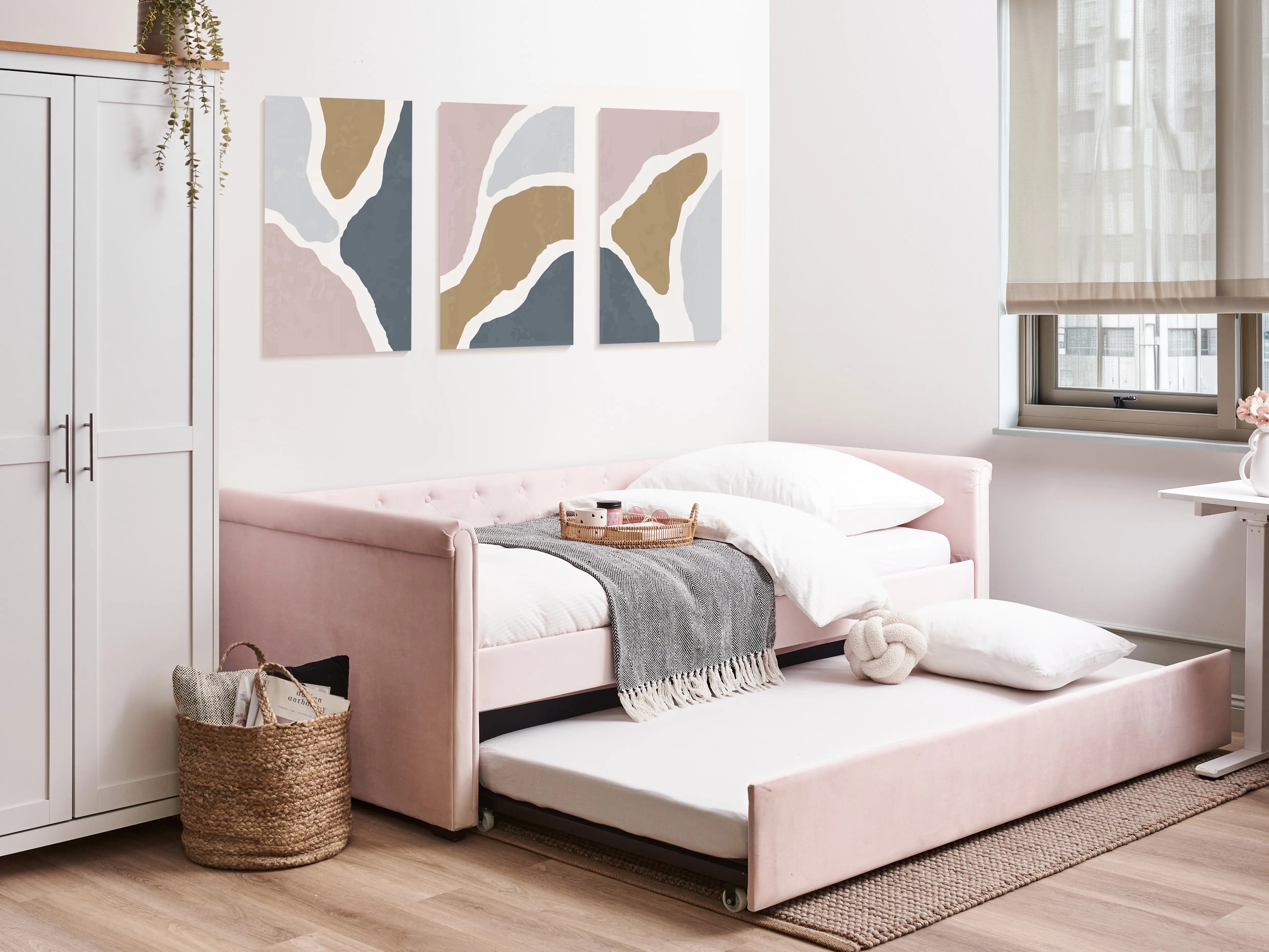 Onderschuifbed Fluweel LIBOURNE 90 x 200 cm Pastelroze