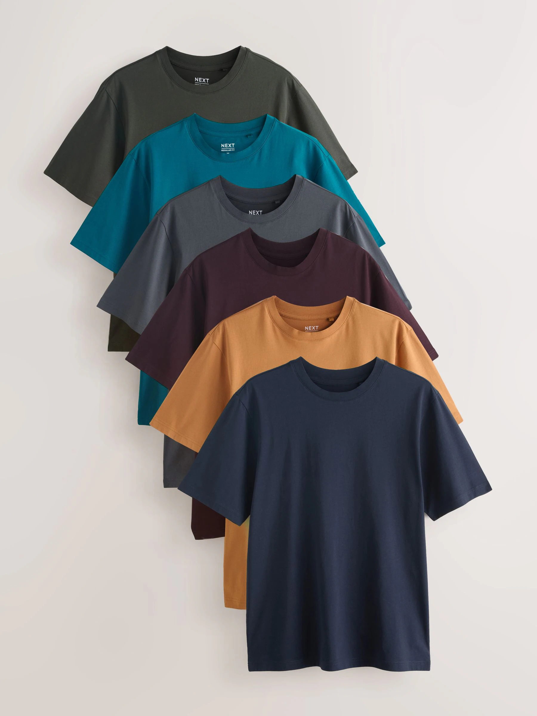 Marineblauw/Groen/Bordeaux Rood/Geel/Leigrijs/Blauw - Normale Pasvorm - Essential katoenen T-shirts verpakking van 6