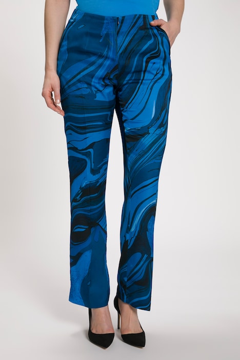 Hose, Marmor-Design, Bundfalte, ausgestellter Saum