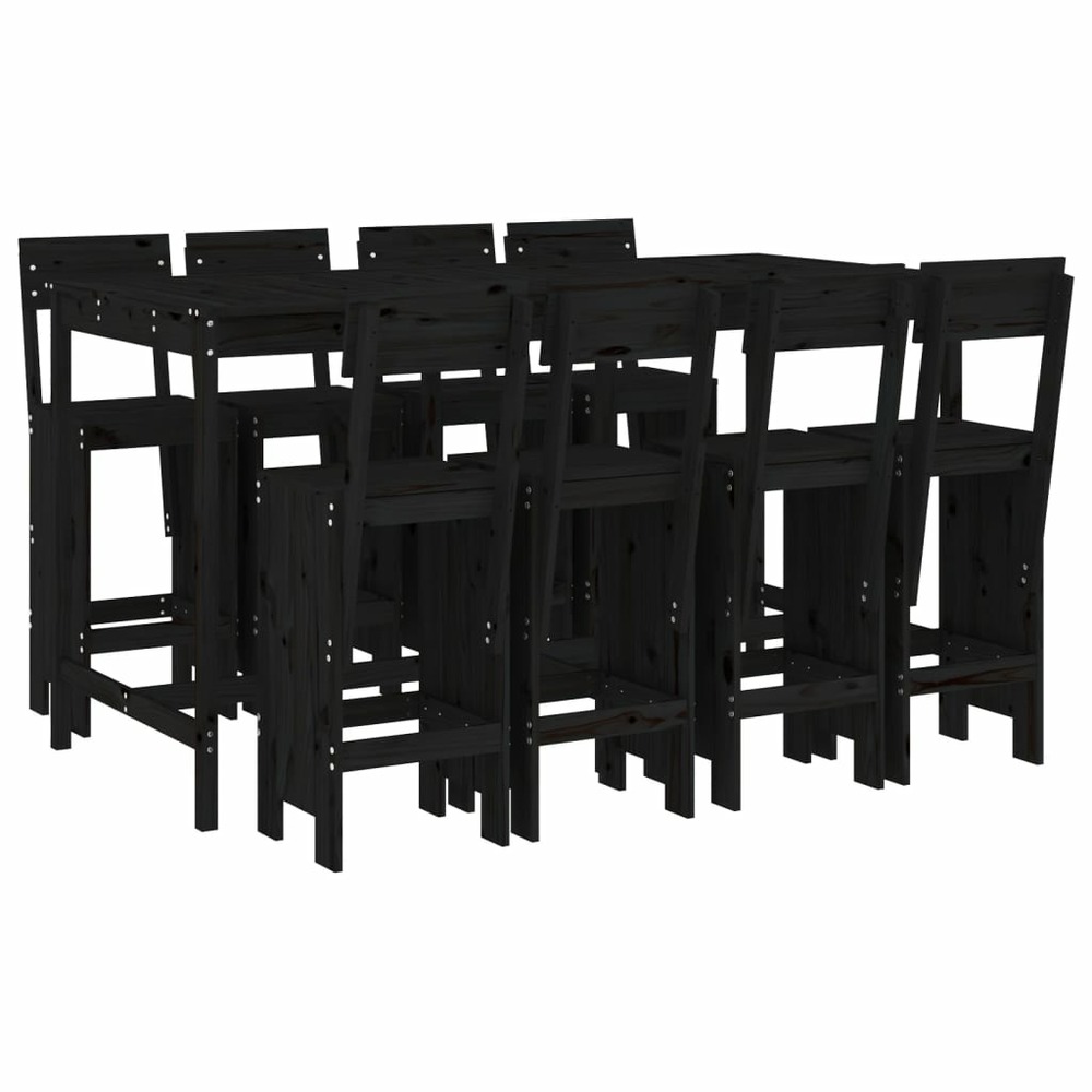 Ensemble de bar de jardin 9 pcs noir bois de pin massif