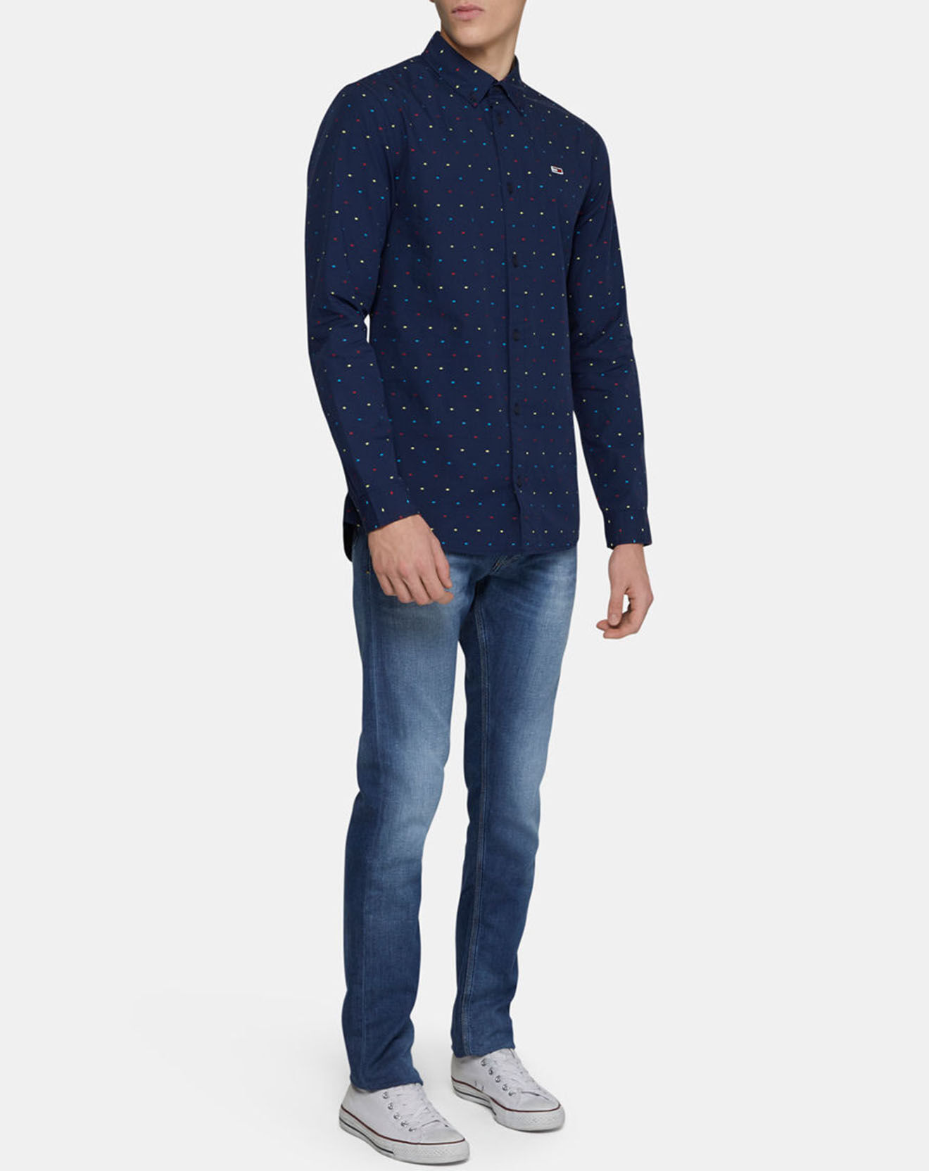 Tommy Jeans Chemise slim à pois bleue