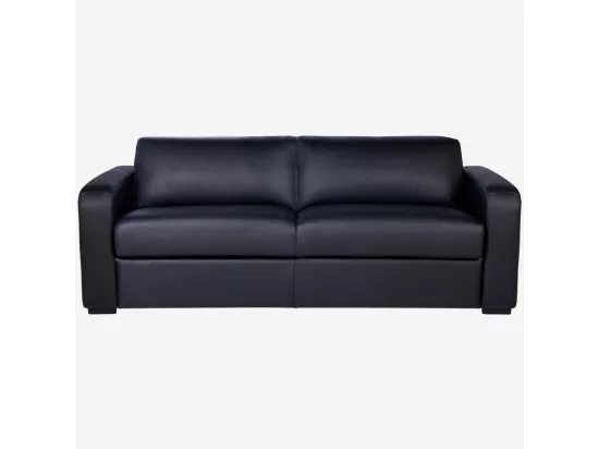 HABITAT - Canapé convertible 2 places - Couchage lattes larges 140 cm - Matelas en mousse 14 cm - Cuir Noir - Porto