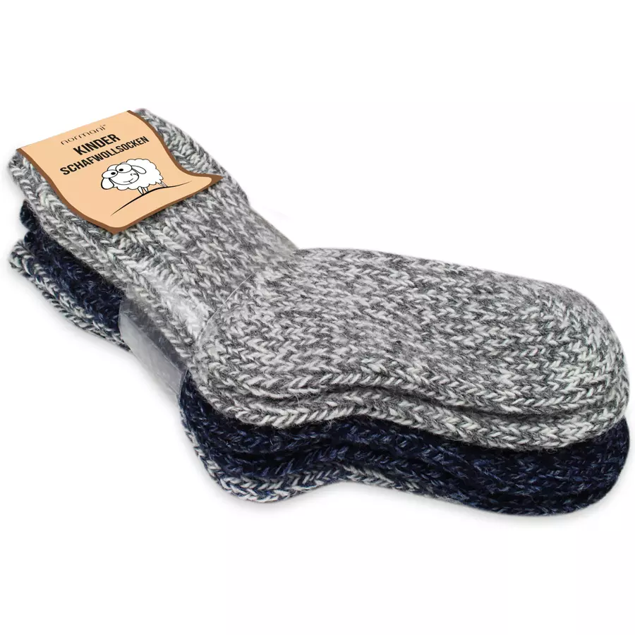 normani 3 Paar Kinder Norwegersocken mit Schafwolle MarineHellgrauDunkelgrau