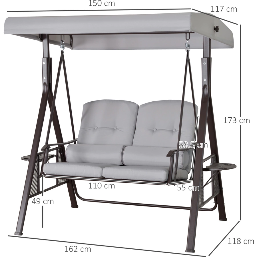 Outsunny Hollywoodschaukel mit Abstelltablett grau