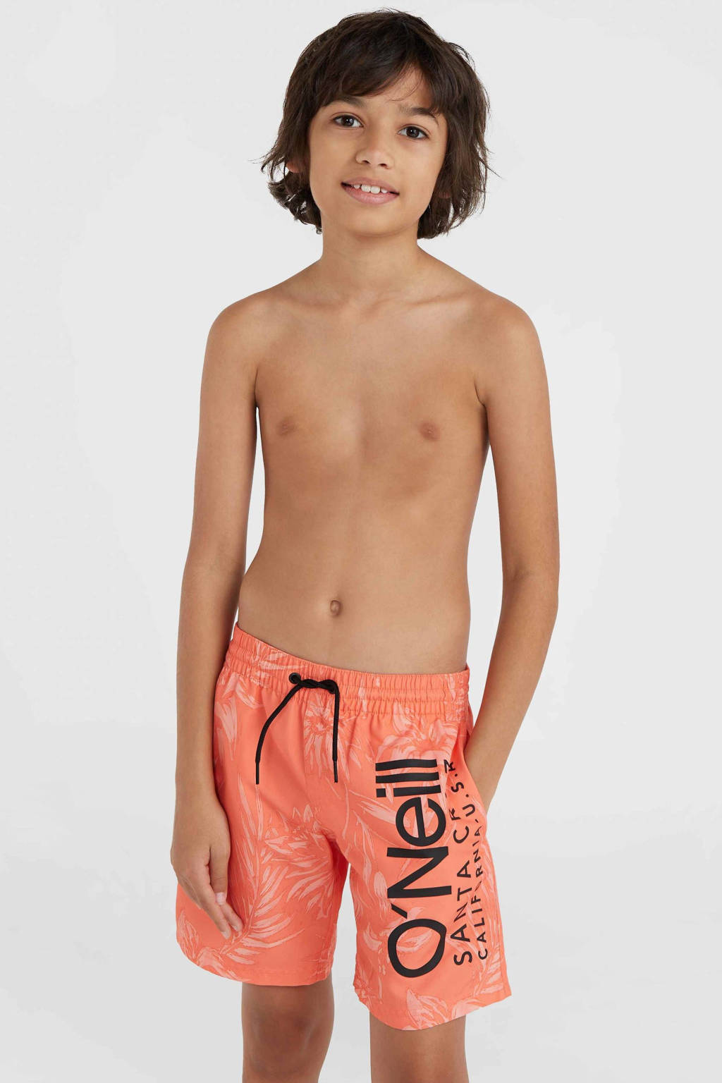 zwemshort met logo koraaloranje