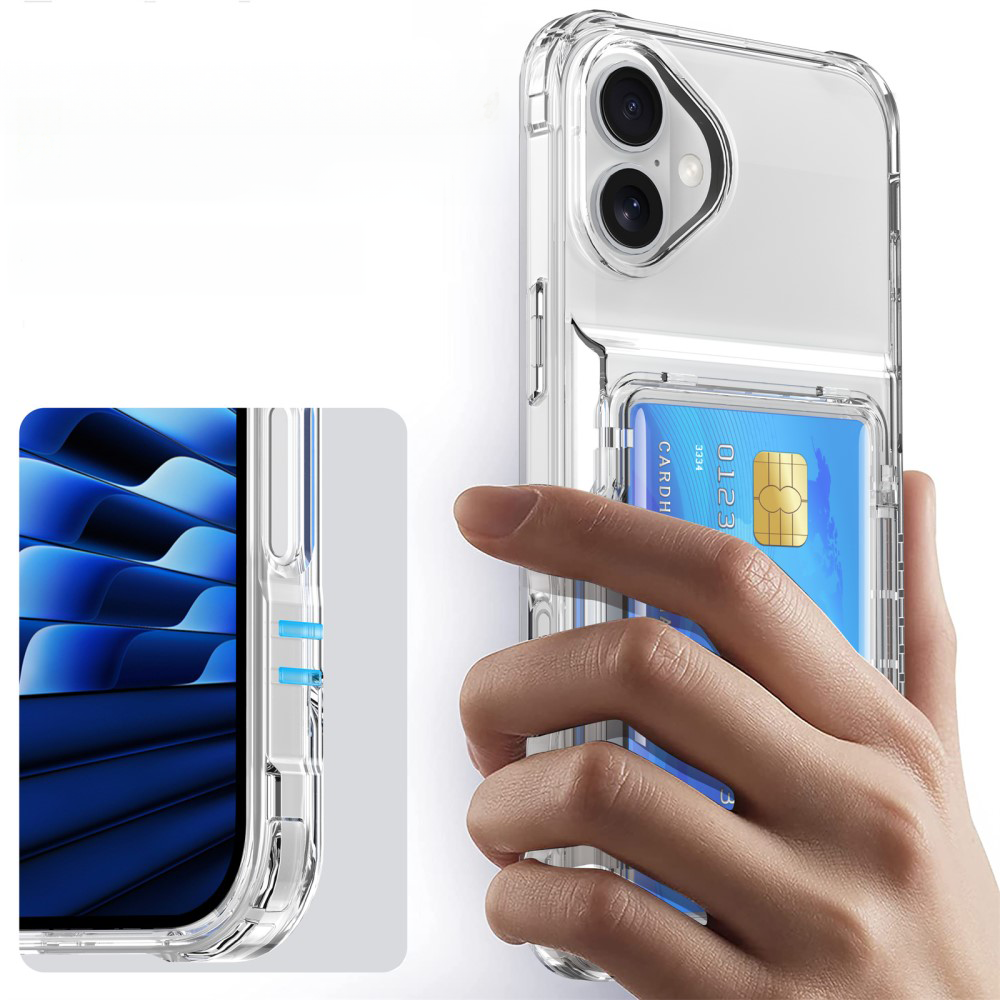iPhone 16 Pro Max Gummi Case Schutzhülle Air Cushion Fallschutz mit Kartenfach   Kickstand - Transparent