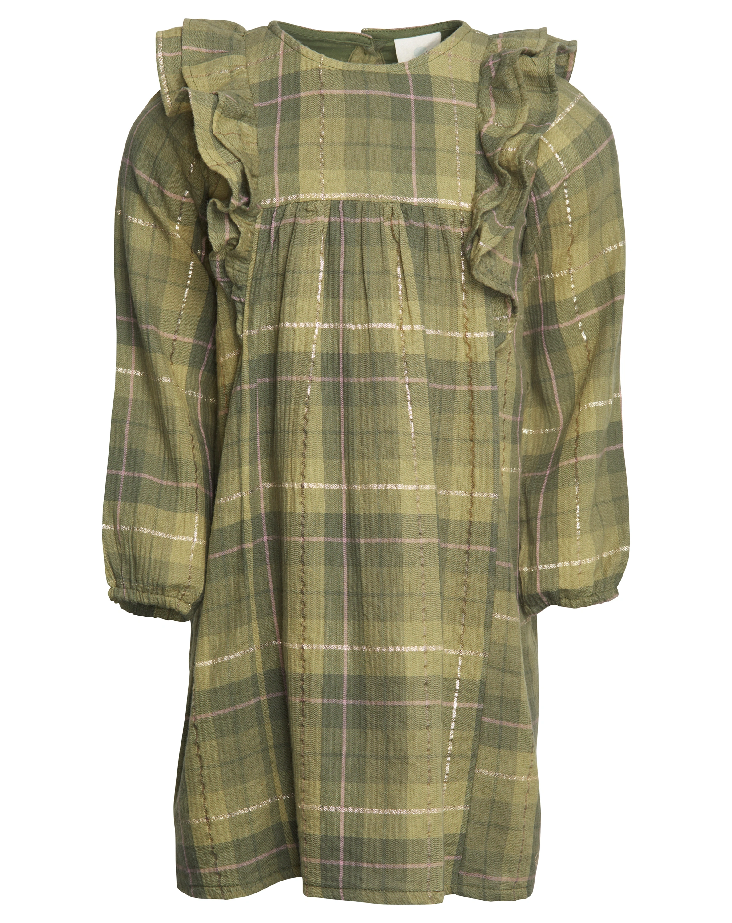 Langarmkleid CHECK RUFFLE in burnt olive