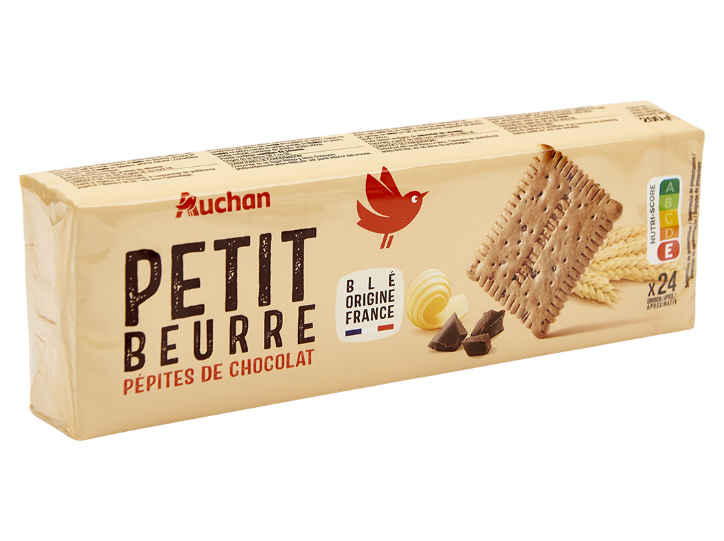 BOLACHA AUCHAN PETIT BEURRE COM PEPITAS DE CHOCOLATE 200G