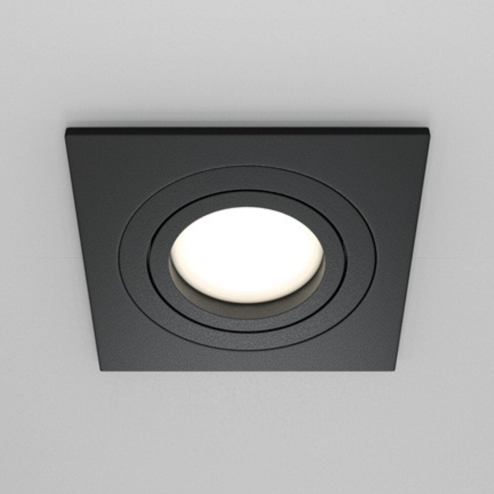 Atom inbouwplafondlamp in zwart, GU10, vierkant, 92mm