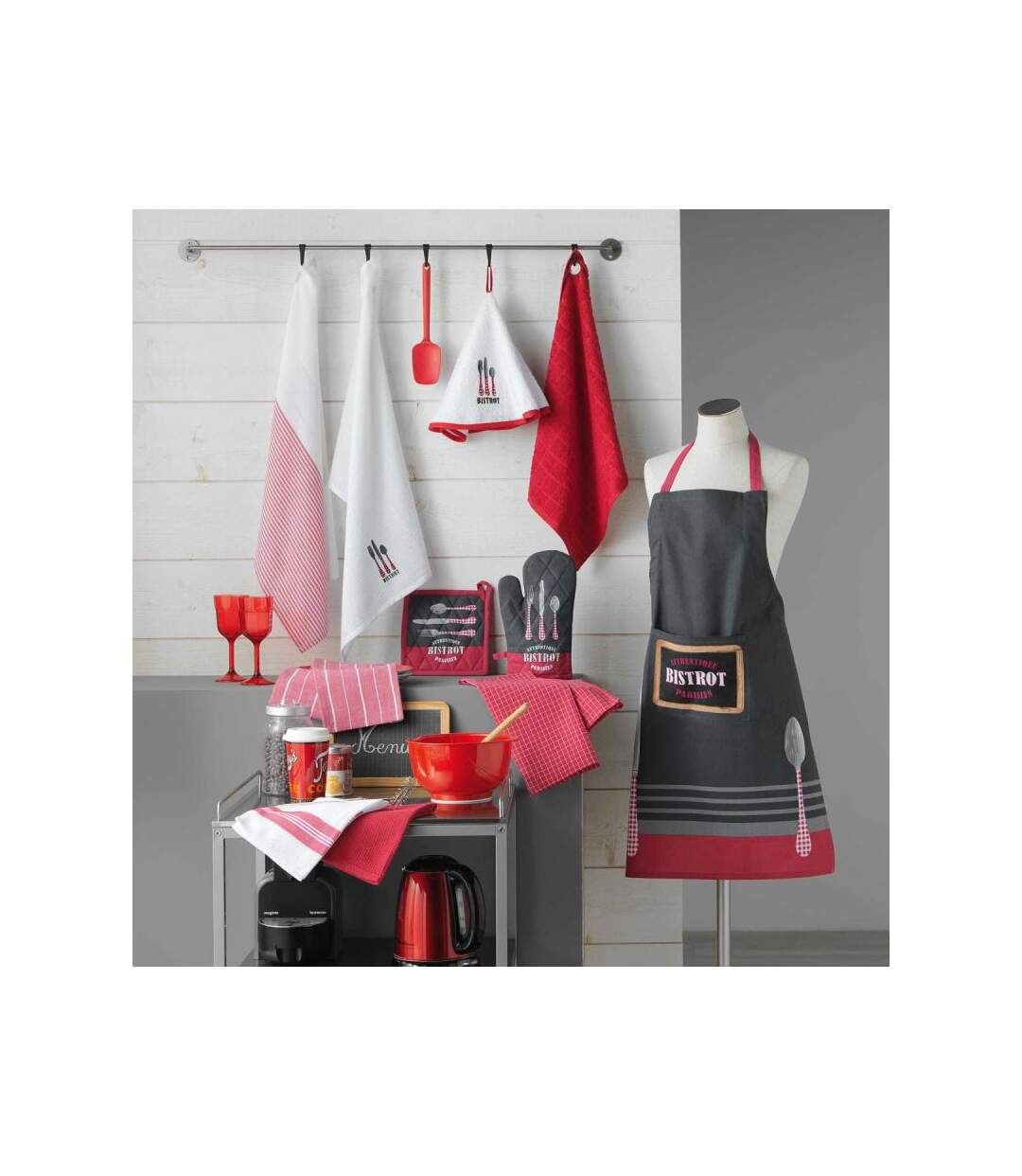 Tablier de Cuisine Au Bistrot 60x84cm Rouge