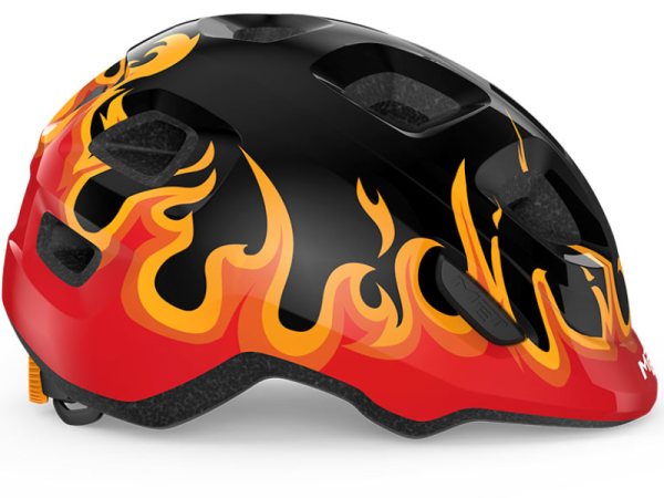 MET Hooray Green Buckle Børnehjelm, Black Flames