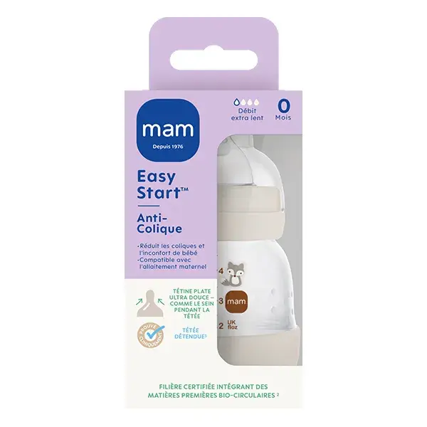 Mamadeira anticólica Mam Easy Start, cor areia, bico tamanho 0, 130ml
