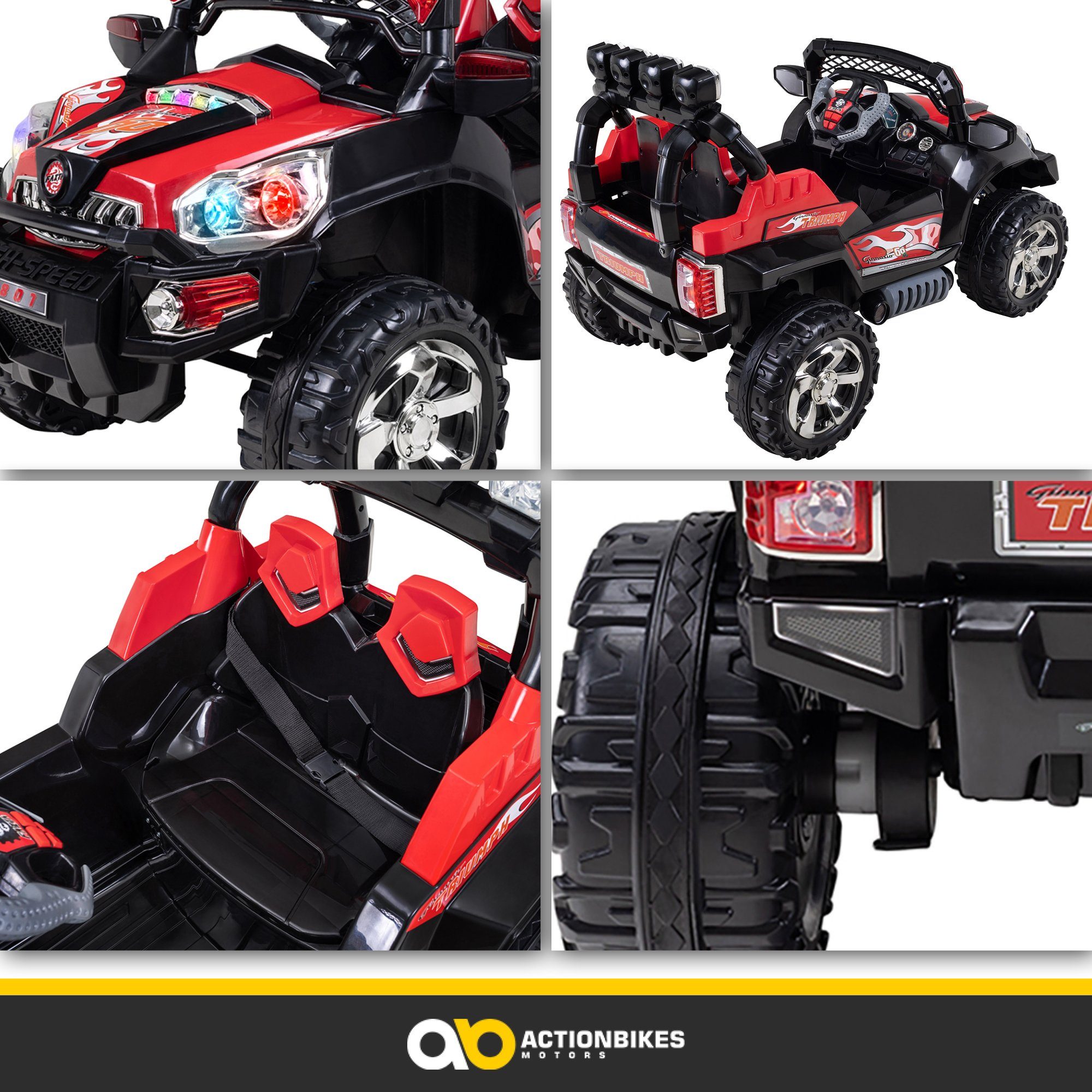 Actionbikes Motors Jeep 801, carro elétrico infantil com controle remoto, capacidade de carga de 40 kg (2 peças), brinquedo off-road para crianças a partir de 3 anos - freio automático