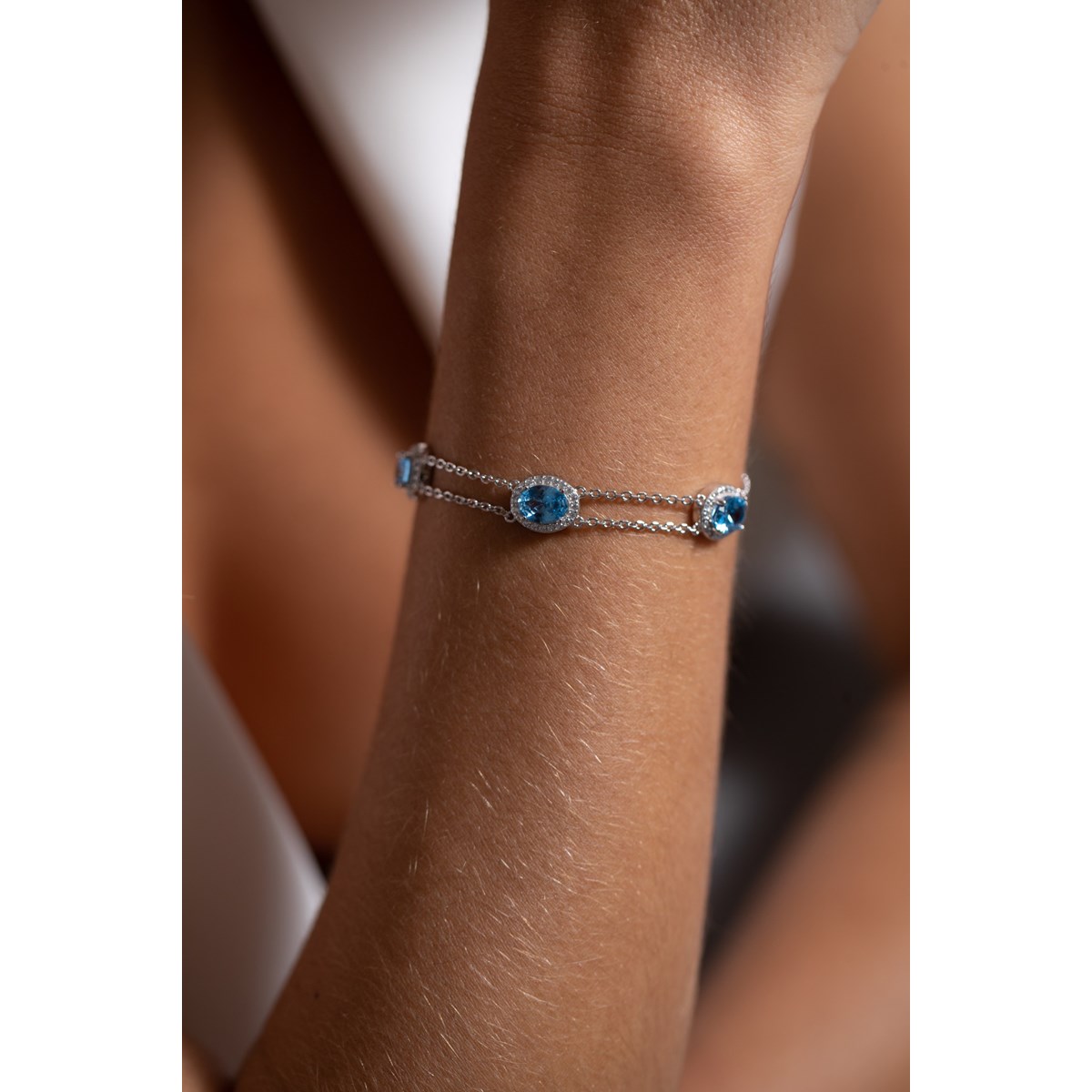 Bracelet souple VICTORIA en Argent avec pierre synthétique bleu topaze