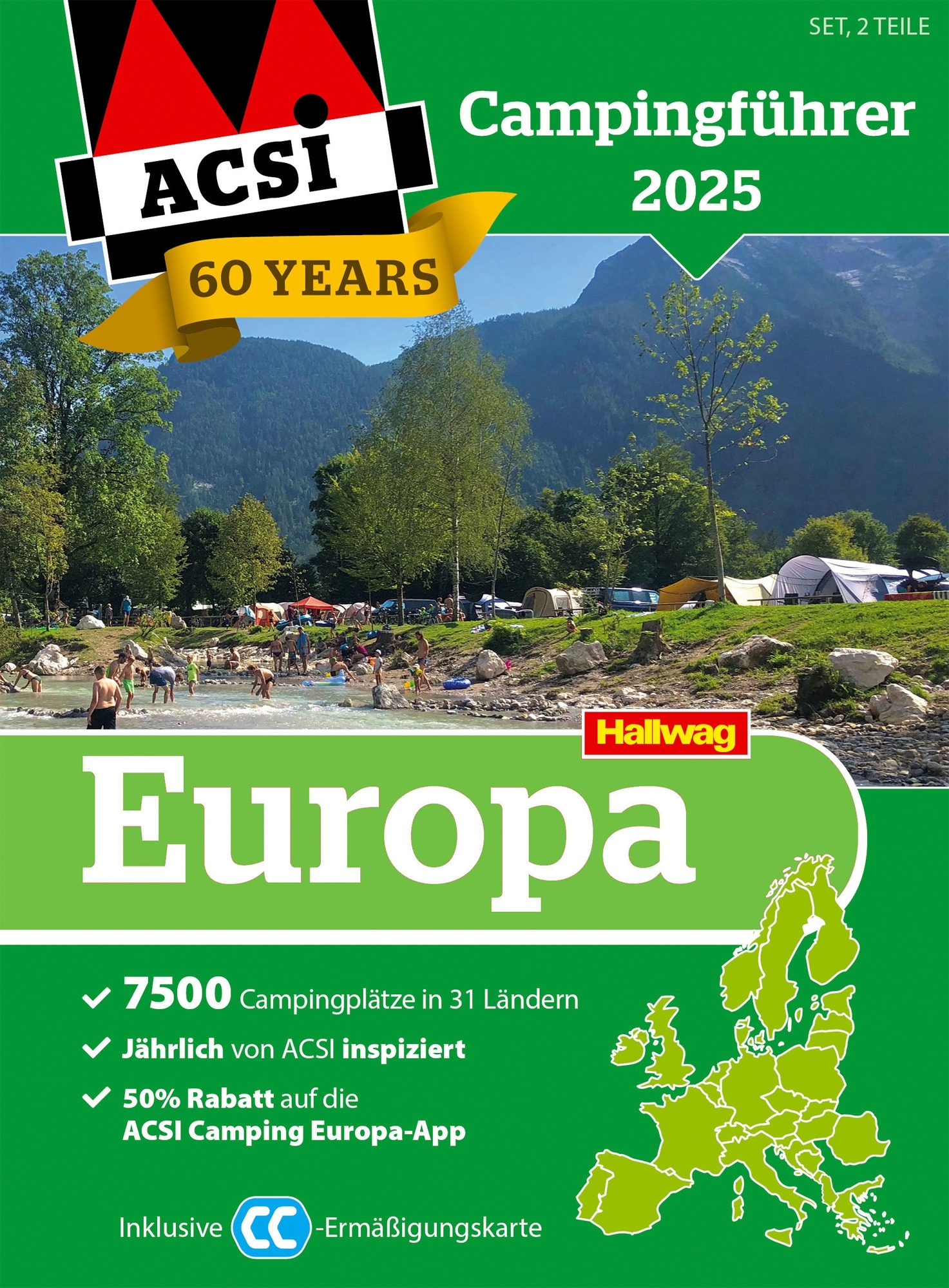 ACSI Campingführer Europa 2025 inklusive CampingCard ACSI-Ermäßigungskarte Sprache Deutsch