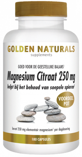 Golden Naturals Magnesium citraat 250 mg 180 vegetarische capsules