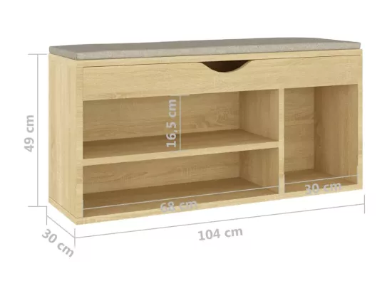 Banc à chaussures coussin Chêne Sonoma 104x30x49 cm Aggloméré