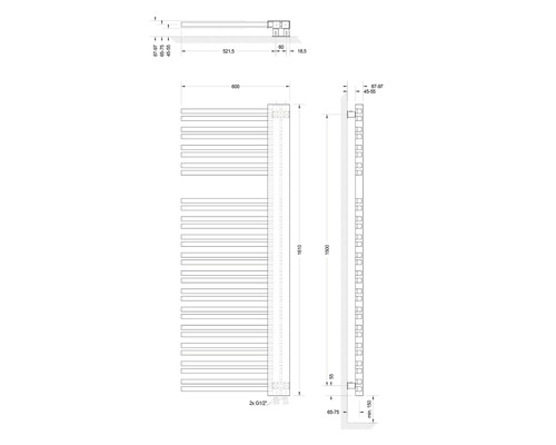 SCHULTE Designradiator Bologna Rechts Uitvoering 1610x600 mm Parelwit H033020 277