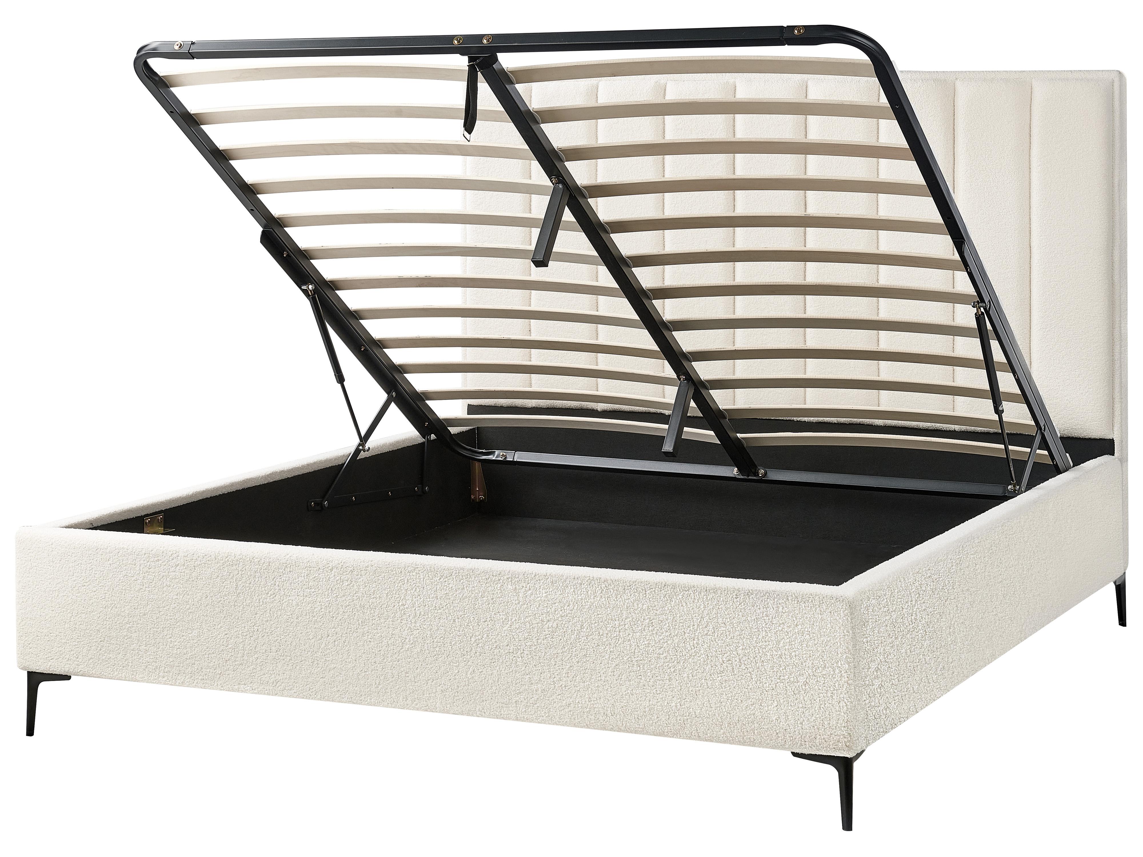 Bed met opbergruimte Bouclé SEZANNE 180 x 200 cm Gebroken wit