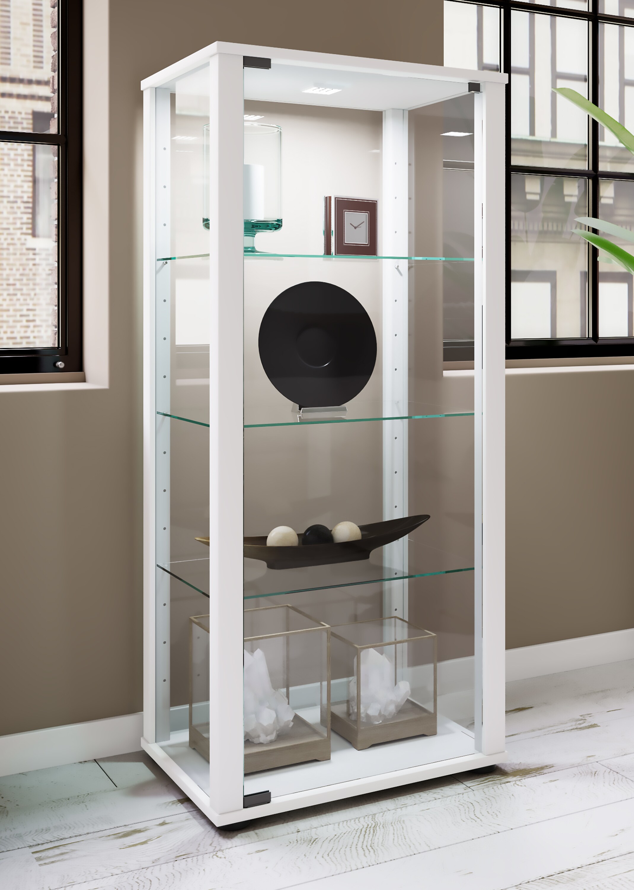 VCM Holz Glas Vitrine Sammelvitrine Glasvitrine Schaukasten Standvitrine Kavisa M
