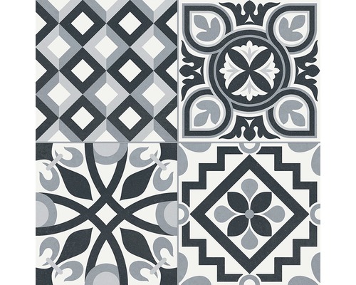 Porseleinen wand- en vloertegel Heritage zwart in 19 verschillende designs 33,15 x 33,15 cm