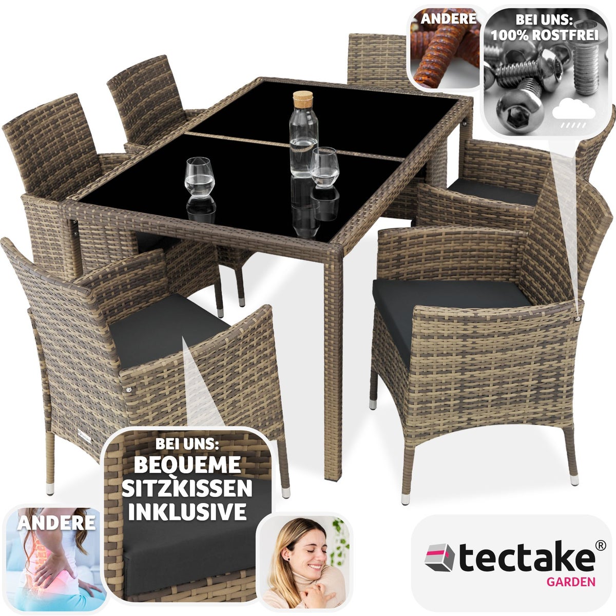 tectake Lissabon rotan zitset voor 6 personen inclusief beschermhoes