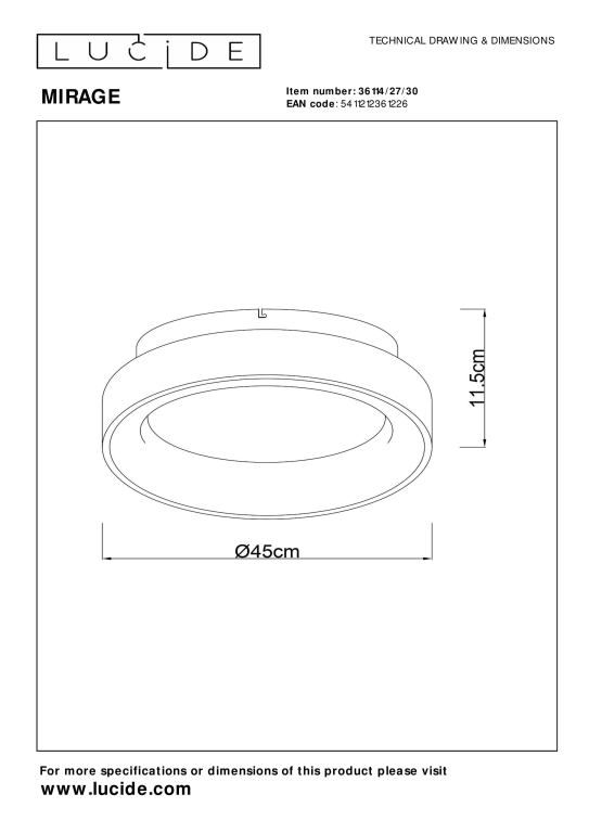 Lucide Mirage plafondlamp LED Ø45 zwart