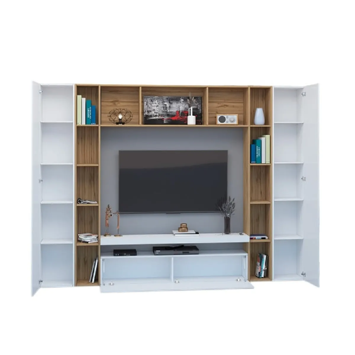 Ahd Amazing Home Design AHD Arkel WH Meuble TV moderne avec bibliothèque - Blanc