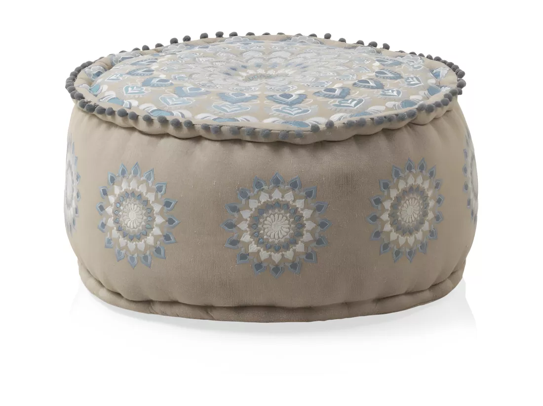 Pouf rond en textile diamètre 55 cm coloris lin