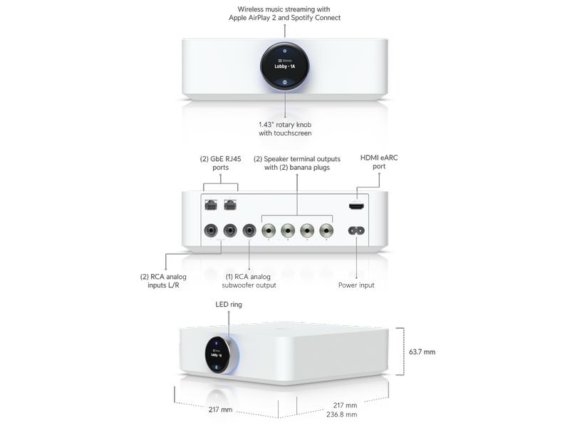Ubiquiti Verstärker PowerAmp Weiss Hochwertiger Lautsprecherverstärker für nahtloses Multi-Zonen-Audio-Streaming und räumliche Klangerlebnisse