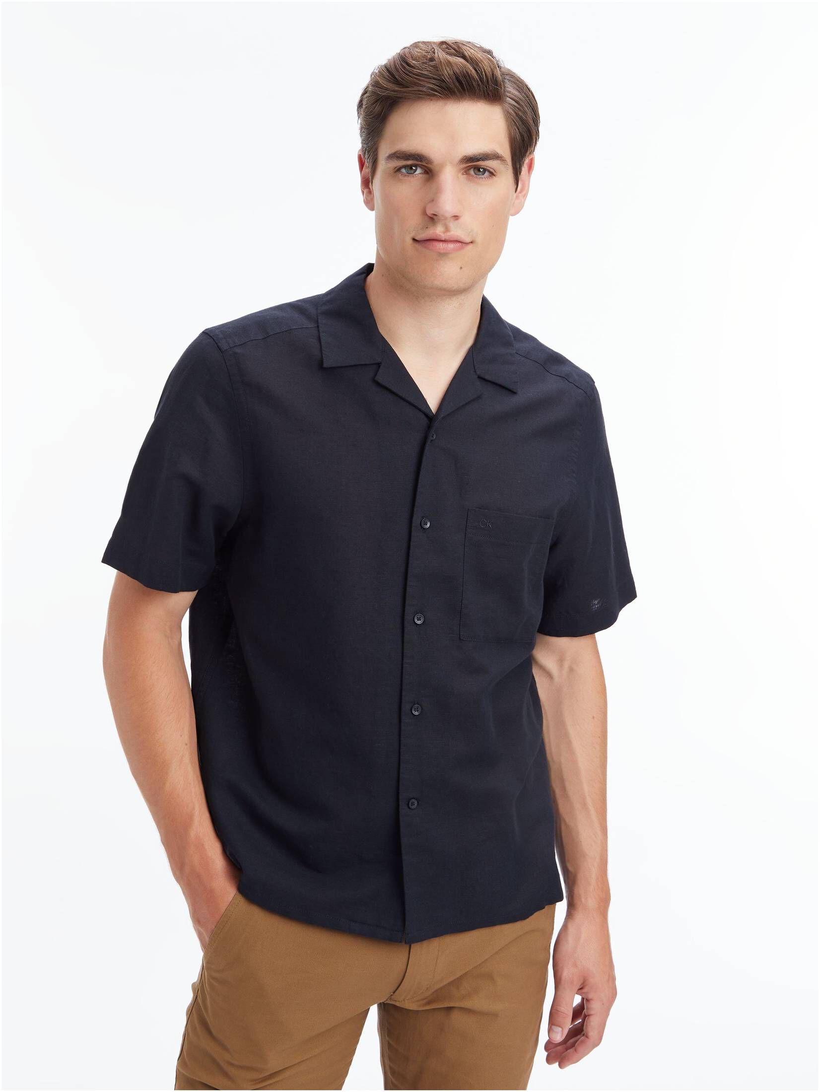 CALVIN KLEIN| Herren Hemd mit Leinen Kurzarm