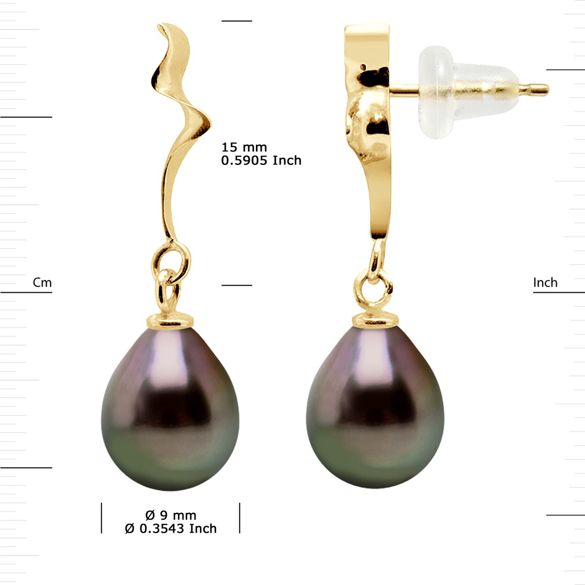 Boucles d'Oreilles Perles de Tahiti Poires 9-10 mm Or Jaune 18 Carats
