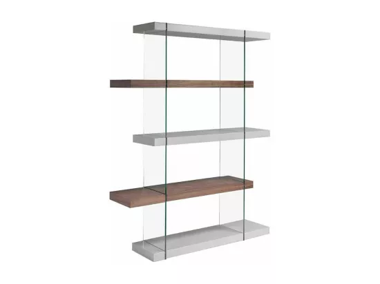 Etagère bois plaqué noyer et verre trempé 4 niveaux Boby